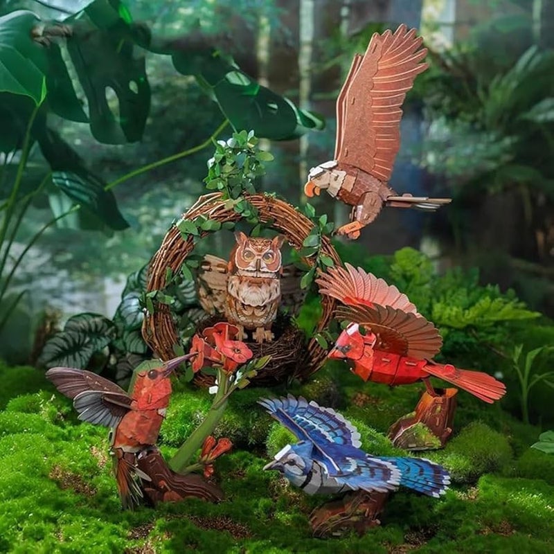 طائر الطنان ثلاثي الأبعاد لغز الطيور طقم تجميع DIY مع صوت النداء للكبار أطفال حرفة هدية ملونة K - Image 2